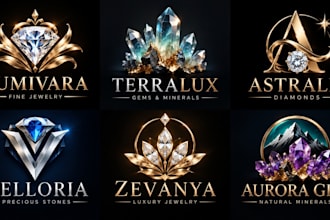 design a professional gemstone, mineral, luxury jewelry, diamond crystal logo