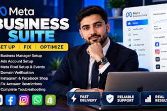 set up meta business suite, fix ad restrictions and meta pixel