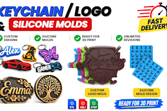 design custom 3d keychains, logo to 3d, silicone, chocolate and candle molds stl