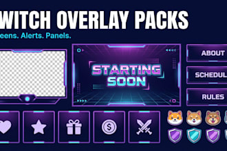 design a custom twitch overlay pack with screens, alerts and panels
