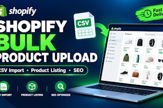 do shopify bulk product upload, csv import, product listing with seo