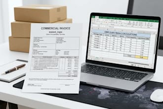 create export documentation commercial invoices and cbm calculations
