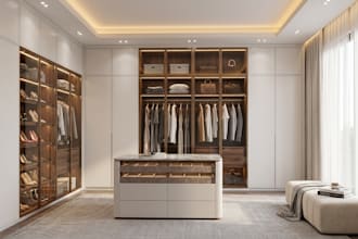 design 3d walk in closet, vanity interior, ikea pax wardrobe with 3d rendering