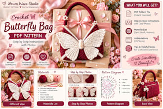 design crochet butterfly bag amigurumi pattern pdf