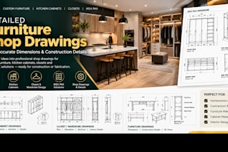 create detailed furniture shop drawings, kitchen cabinet, closet with ikea pax
