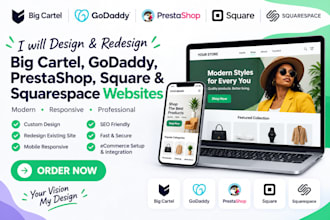 design and redesign big cartel godaddy, prestashop square and squarespace websi