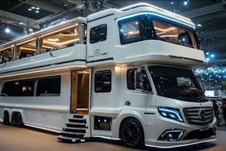 design 3d motorhome, camper van, rv food truck caravan with rendering