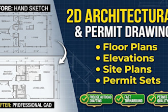 draw 2d architectural plan and city permit drawings