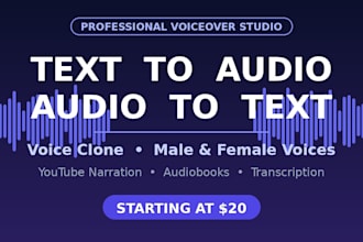 text to speech voiceover, transcription and voice cloning services