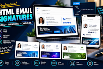 do HTML business email signature with banners, corporate outlook signature, logo