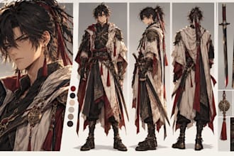 hand draw anime characters, character design, fantasy warriors and creatures