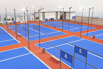 visualize 3d panoramic padel court, air dome paddle, tennis club interior render