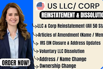 do us llc reinstatement, llc amendment,  llc dissolution, and close ein