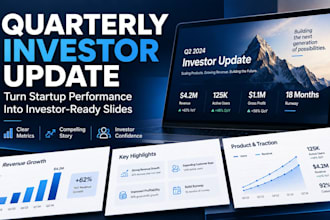 design startup investor update slides for quarterly company performance reports