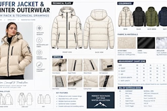 create puffer jacket and winter outerwear tech packs