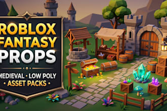create low poly roblox fantasy and medieval props, weapon and game assest packs