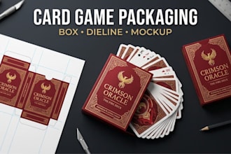 design card game box dieline packaging tuck box mockup box and card deck box