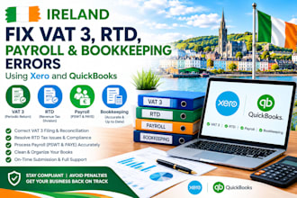 fix ireland vat 3, rtd, payroll and bookkeeping errors using xero and quickbooks