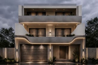 design building facade with fantastic 3d rendering