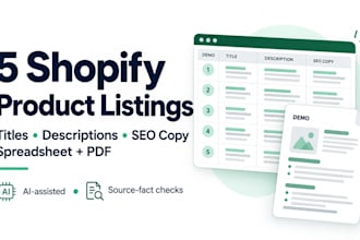 review and polish 5 shopify product listings and SEO copy