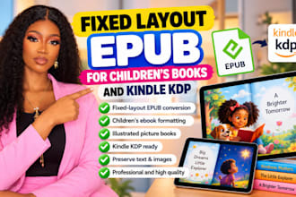 create fixed layout epub for childrens picture books and kindle KDP conversions
