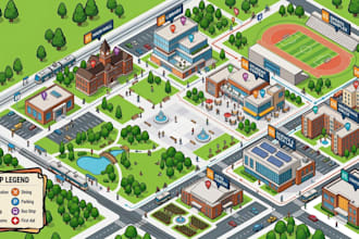 design a detailed 2d,3d festival map, event layout, wayfinding map and venue map