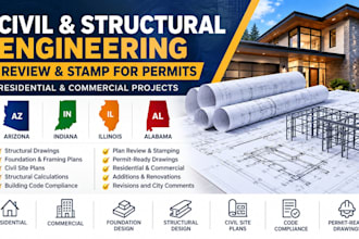arizona, indiana illinois al civil and structural engineering stamp for permit
