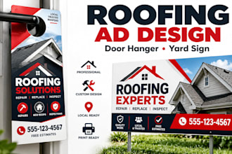 design door hanger, yard sign, rack card for cleaning, roofing, solar, lawn care