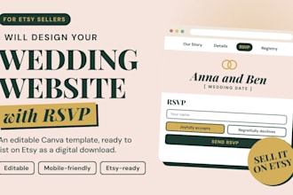 design a canva wedding website template with rsvp for etsy