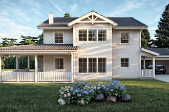 renovate modern farm house, contemporary home cgi rendering,ranch house residing