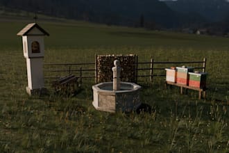 create a matching alpine european prop family for unreal with 4 seasons
