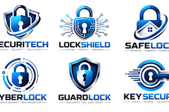 design a professional security, locksmith, padlock, cybersecurity blue lock logo