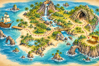 illustrate childrens treasure maps for books and stories