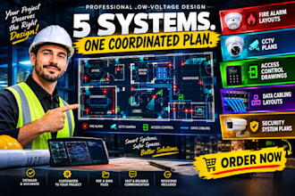 design fire alarm layouts, cctv plans, access control drawings, data cabling