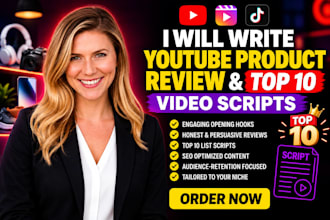 write youtube product review and top 10 video scripts
