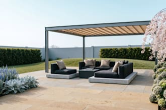 design backyard landscape, terrace patio and garden with realistic 3d rendering