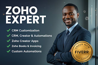setup zoho crm, zoho creator app, zoho books, and zoho automation workflow