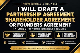 draft a partnership agreement, shareholders agreement, or founders agreement