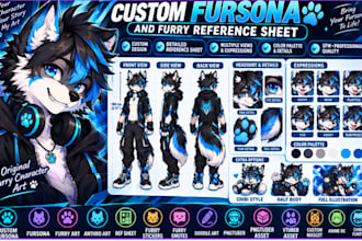 create custom fursona ref sheet and furry reference sheet