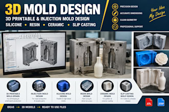 do 3d pintable injection mold design, silicone, resin, ceramic and slip casting