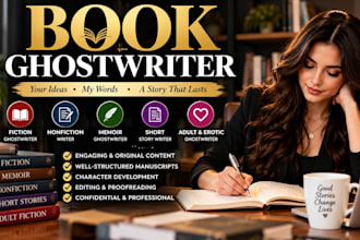 be your ghostwriter for fiction nonfiction manuscript memoir, erotic ghostwriter