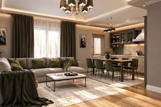 cater modular kitchen,living room render,3dvisual for marketing, interior design