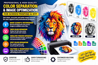 vectorize, cleanup, halftone image for dtf, screen printing color separation