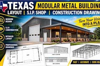 design modern texas modular metal building layout sip shop construction drawing