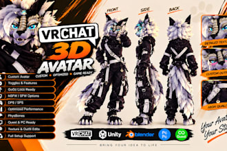 do custom furry vrchat avatars, fursonas, facial rigging, 3d furry vtuber model