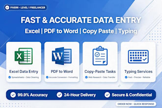 do fast accurate data entry excel data cleanup and pdf to world typing