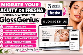 migrate acuity fresha booking website to glossgenius gloss genius website