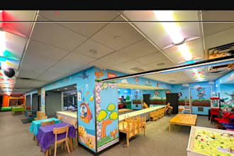 create a 3d indoor playroom, 3d kids playroom, 3d kids interior room, 3d daycare