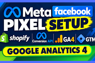 setup meta facebook pixel shopify, conversion API,ga4,gtm and google analytics 4