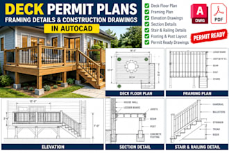 draw deck permit plans, framing details and construction drawings in autocad